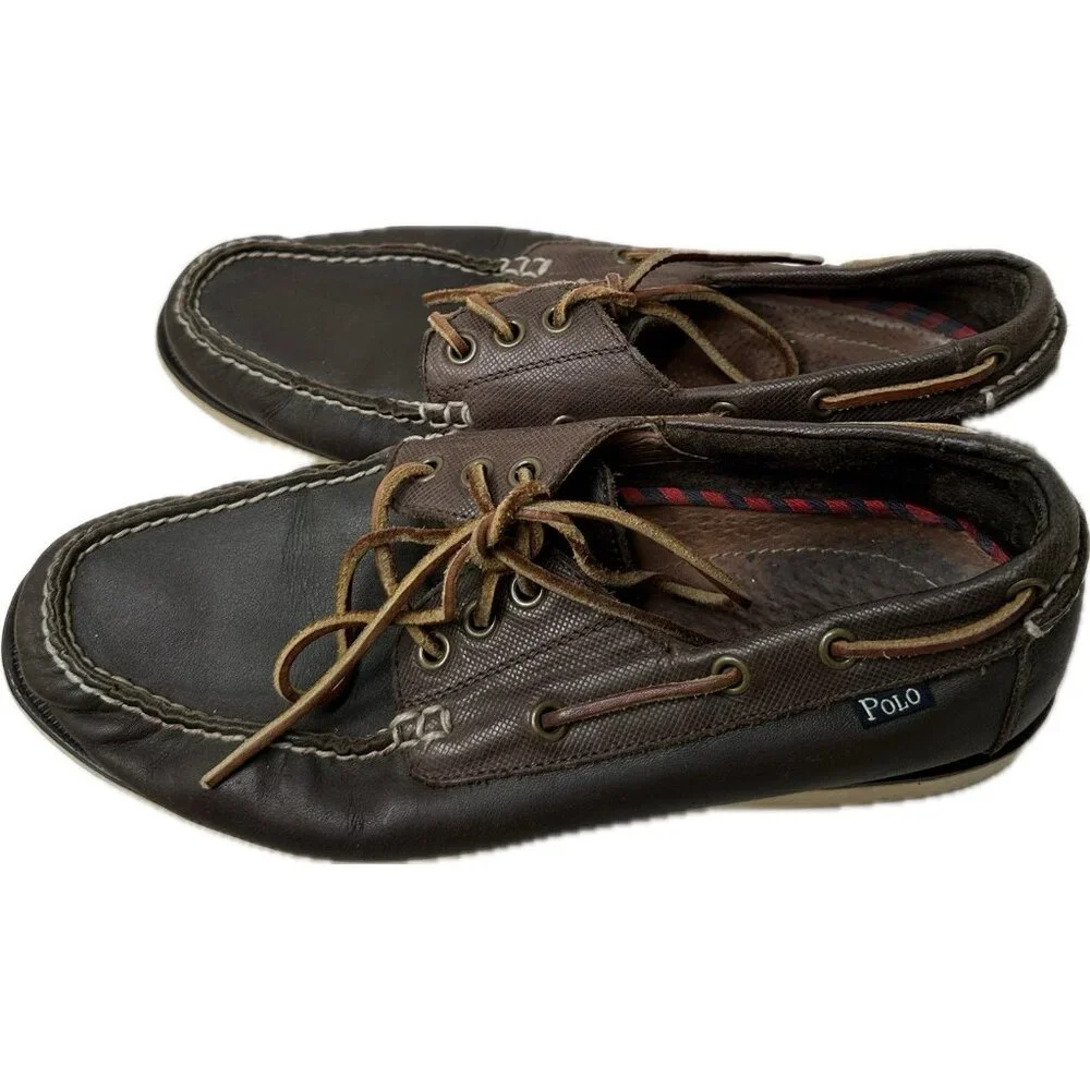 Polo Ralph Lauren Bienne Brown Leather Boat Shoes 9 D